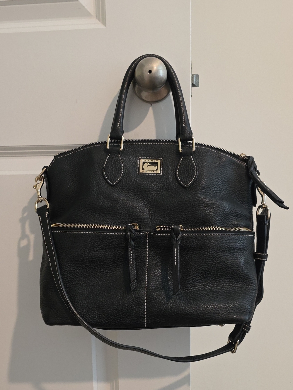 Dooney & Bourke Black Pebble Leather Satchel with Gold Hardware